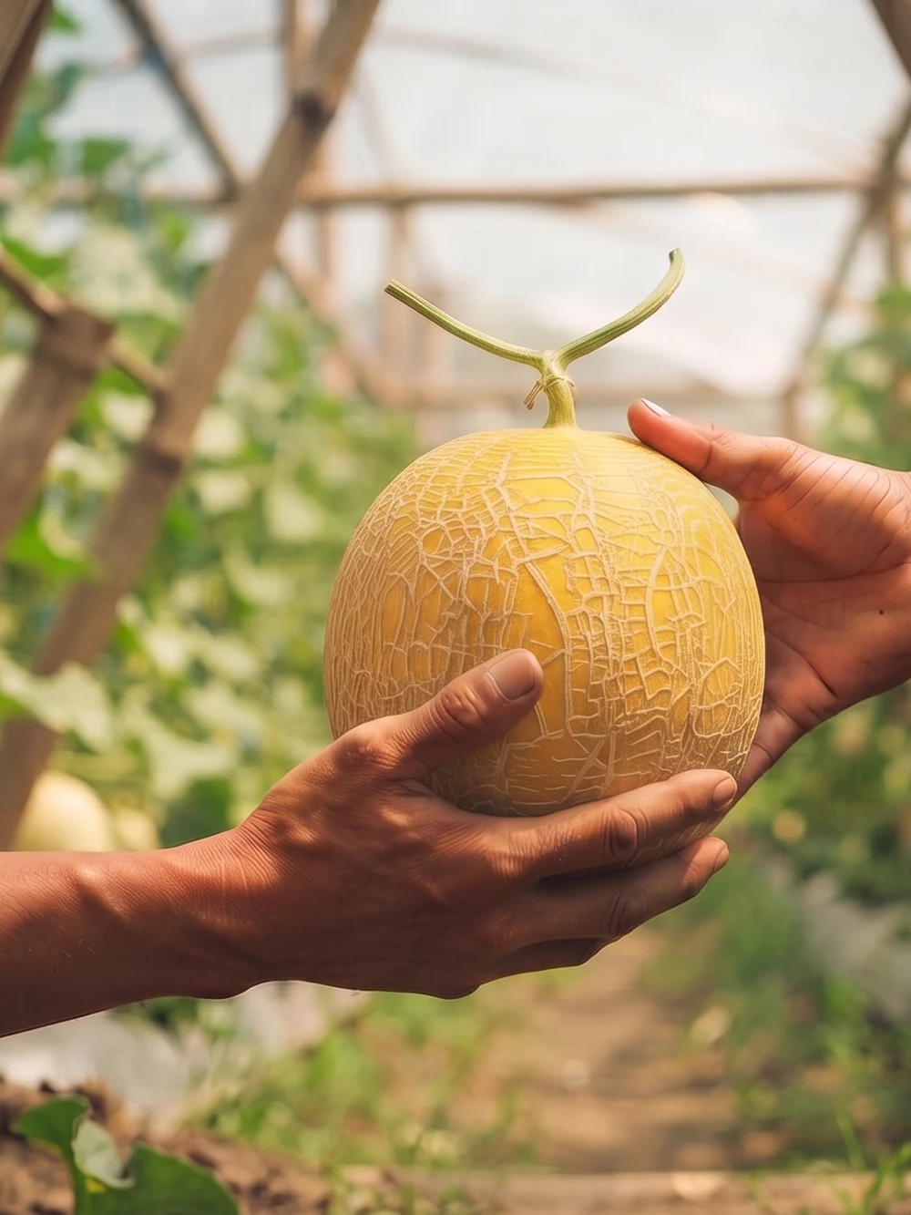 Melon premium kami, matang di batang, siap panen