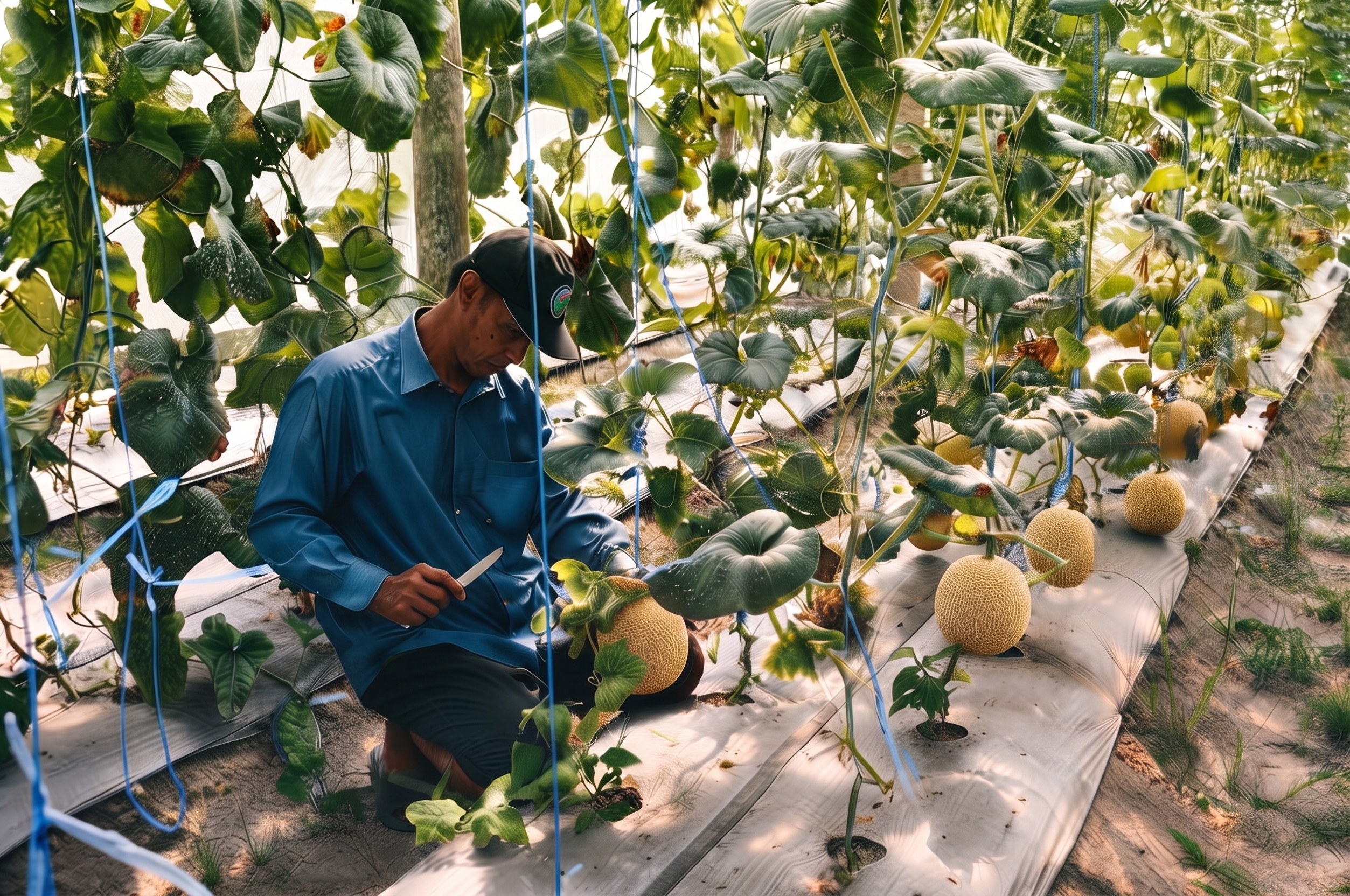 Mas Yudika memeriksa greenhouse melon